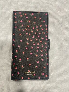 kate spade Black Floral Card Wallet Phone Case with Pink Blossoms